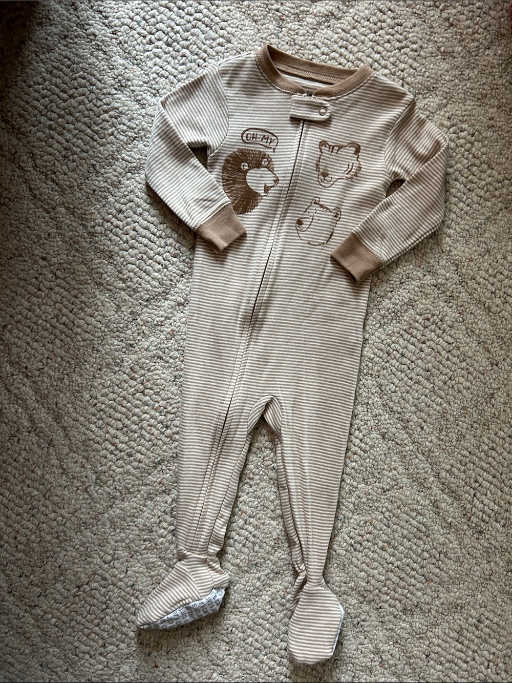12 month Carter's Beige Striped Bear Footed One-Piece